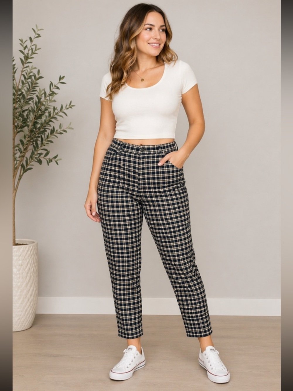 American Eagle Plaid Mom Jeans Womens Size 12 High Rise Straight Leg Ankle Pants